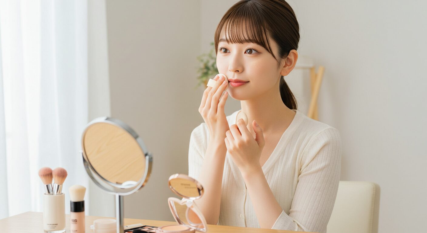 時短ベースメイクをする女性のイメージ