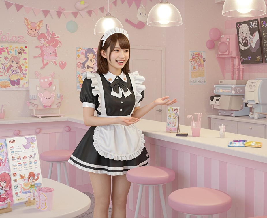 メイド服で接客するコンカフェ店員