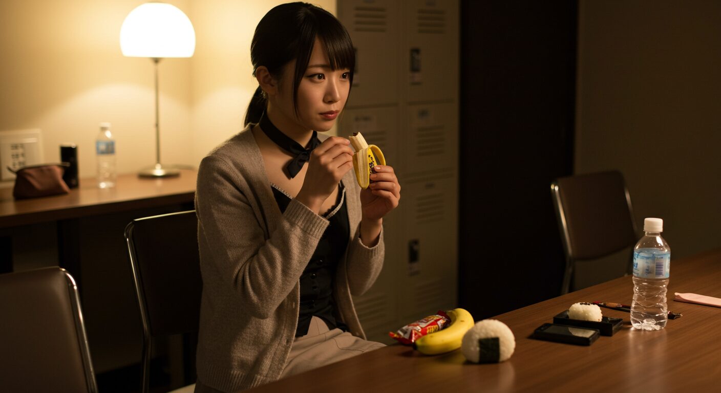 夜勤中に軽食を摂る女性