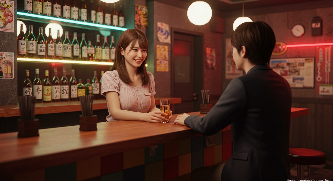 ガールズバーで接客する女性スタッフ