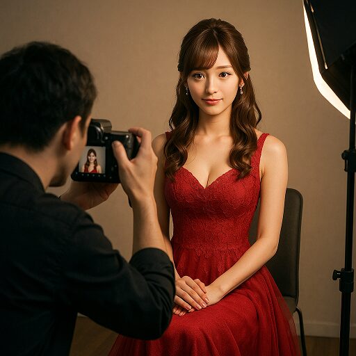 スタジオで宣材写真を撮影するキャバ嬢のイメージ