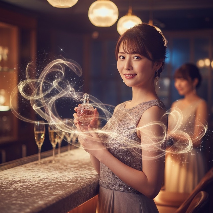 キャバ嬢 香り 戦略|指名を呼ぶフレグランスと距離感のイメージ